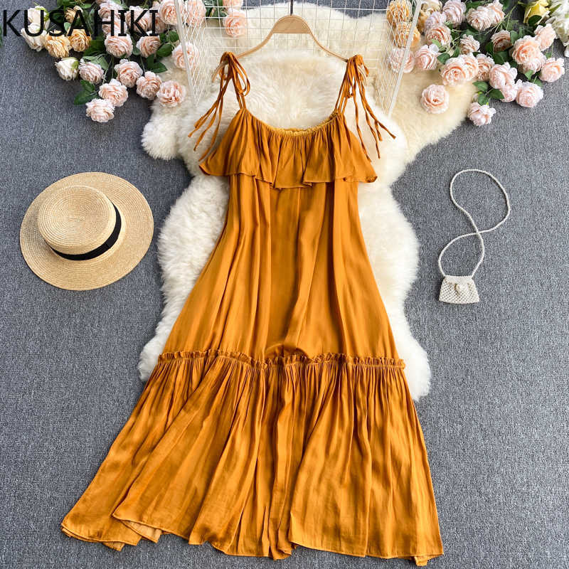 KUSAHIKI Seaside Holiday Woman Bow Tie Sling Dress Summer Ruffle Strapless Dresses Causal A-line Femme Vestidos 6J214 210602, Yellow
KUSAHIKI Seaside Holiday Woman Bow Tie Sling Dress Summer Ruffle Strapless Dresses Causal A-line Femme Vestidos 6J214 210602, Yellow