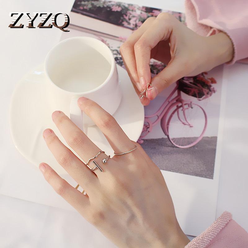Wedding Rings ZYZQ Trendy Simple Women Accessories Lovely Korean Stylish Triangle Shaped Four-Pieces Jewelry Ring Set Wholesale Lots&Bulk