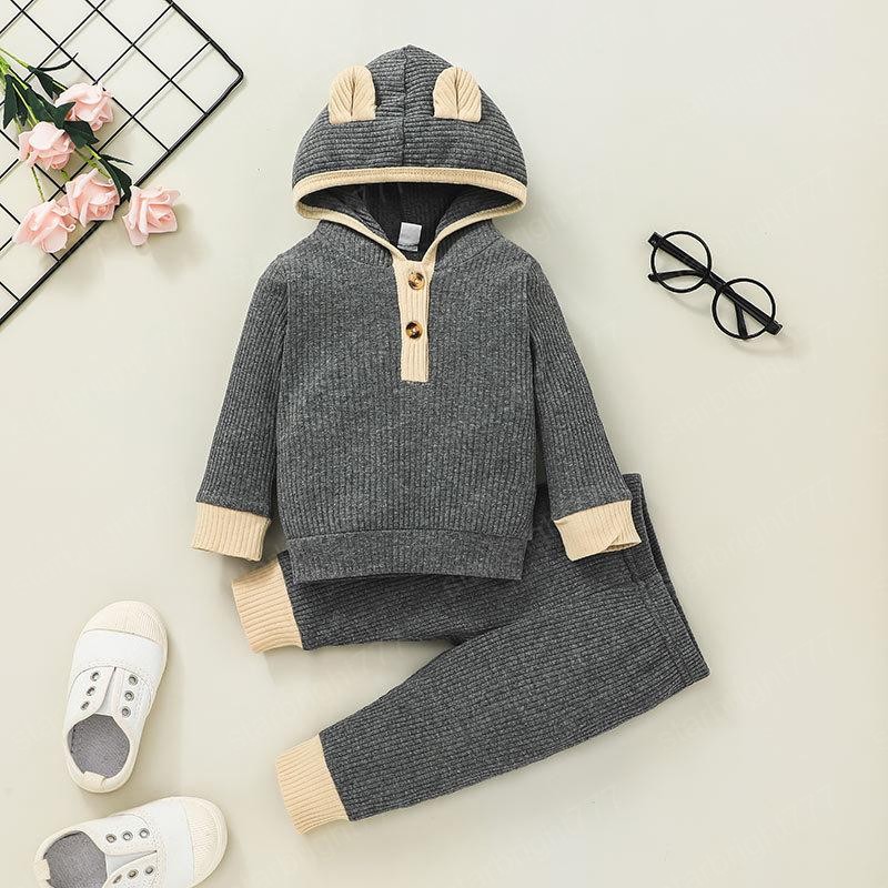 Baby Clothing Set Plain Hoodies+Pants Outfits Fall 2021 Children Boutique Clothes 0-2T Toddler Boys Girls Cotton Long Sleeves Suit