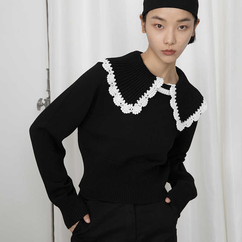 Doll Took Collar Sweater Woman Long-sleeved Loose Han Edition Sweet Autumn Fund 210914
