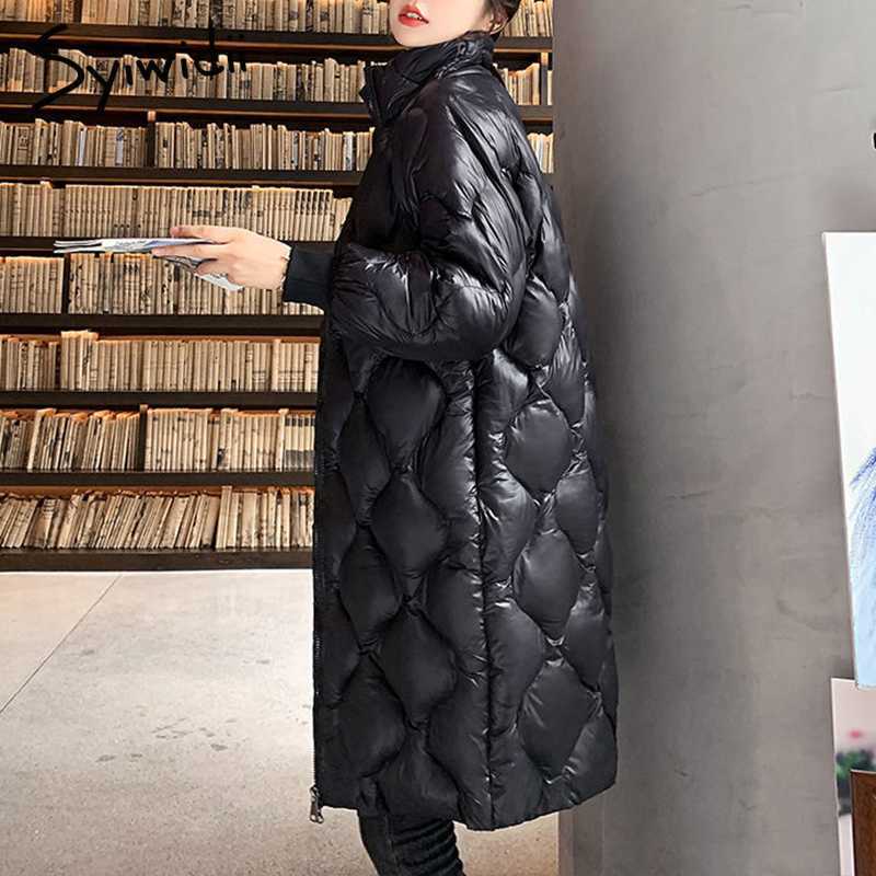 Syiwidii Woman Parkas Clothing for Women Jacket Beige Black Cotton Casual Warm Fashion Zipper Up Long Winter Bubble Coat 210819