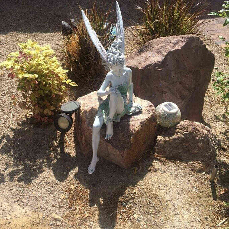 Flower Fairy Garden Miniatures Sculpture Resin Angel Sitting Statue Figurine Modern Home Outdoor Yard Art Decor Craft Ornaments 211108