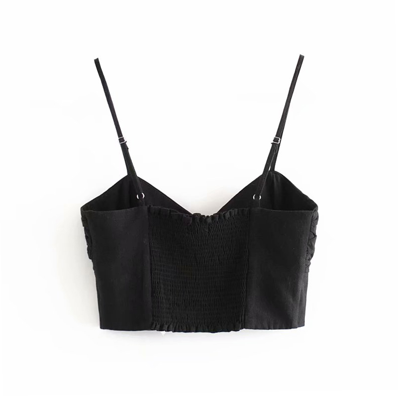 Sexy Spaghetti Strap Black Tops For Women V Neck Bow Holiday Beach Croptop Summer Skinny Sleeveless Lady Tank Cropped Feminino 210515