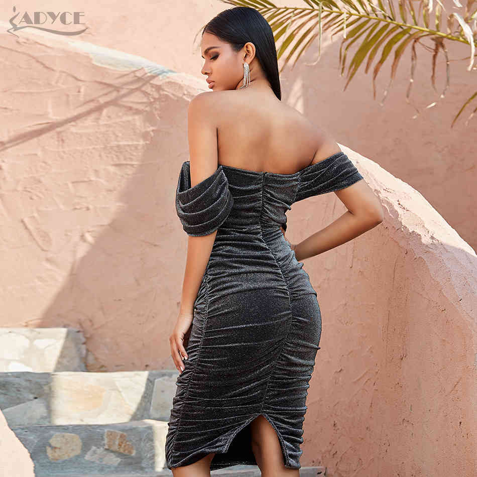 Summer Off Shoulder Bodycon Bandage Dress Sexy Short Sleeve Draped Club Celebrity Evening Party Women Vestidos 210423