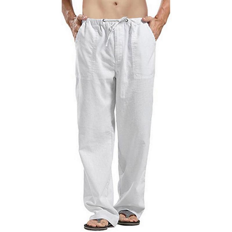 Men's Pants Men Nature Cotton Linen Trousers Summer Joggers Casual Male Solid Elastic Waist Straight Loose Running Plus Size 5XL
