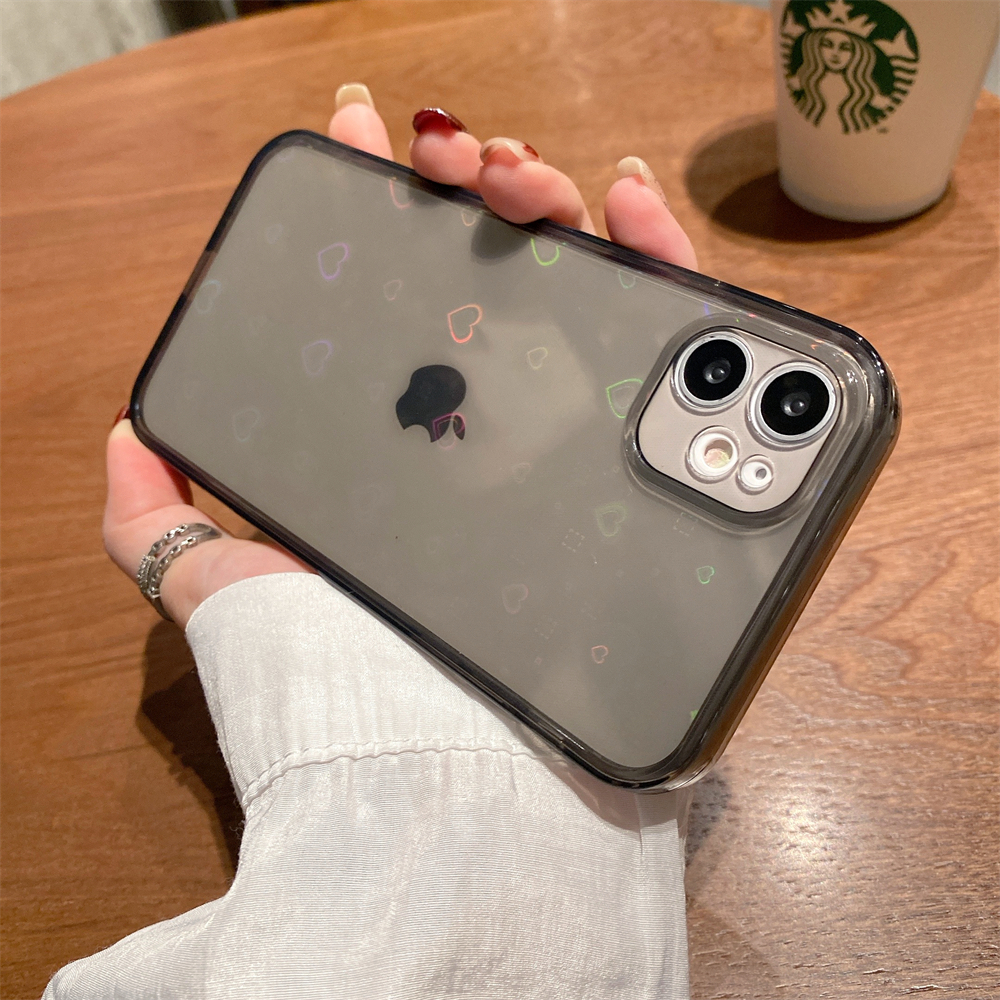 Cell Phone Cases Fashion Gradient Laser Love Heart Leaf Pattern Case For iPhone 13 11 12 Pro Max X XS XR 7 8 Plus SE 2020 Clear Cover With Hearts