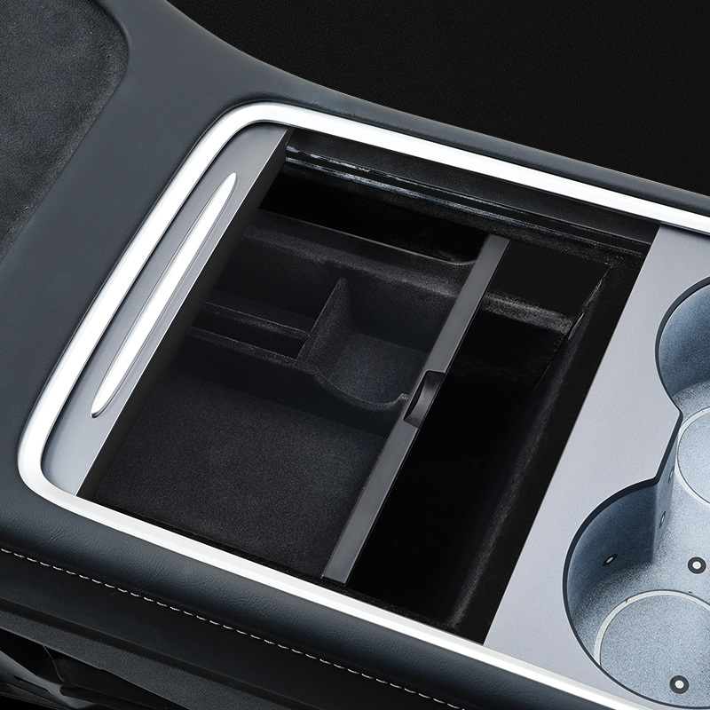 Car Hidden Organizer for Tesla Model 3/Y Storage Box Flocking Containers Central Armrest Case for Sunglasses Phone Coin Ticket