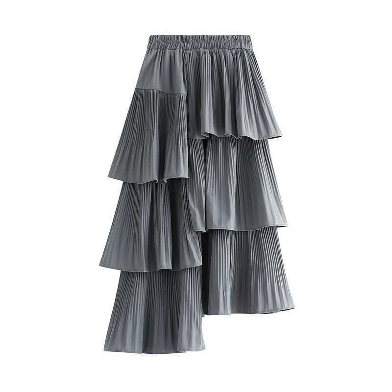 Straight Asymmetric Autumn and Winter Solid Ruffles Irregular A-line All-match Mid-length Cake Women Skirts 210615Z