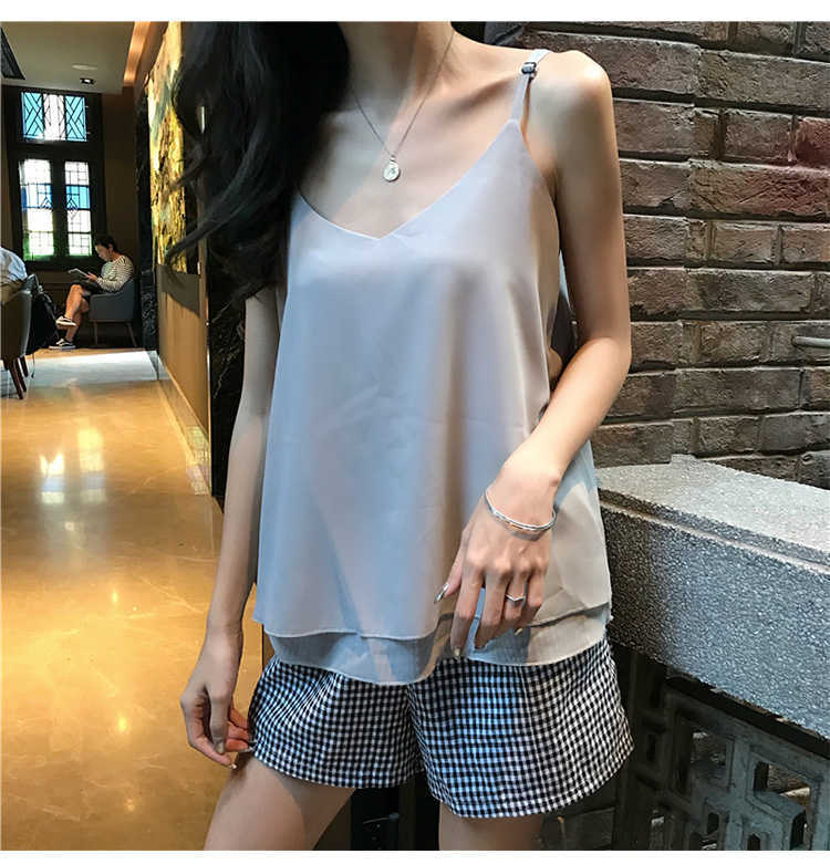 Korean Fashion Chiffon Women Camis Streetwear Sexy Tops Lace Sleeveless Black Female Tank Plus Size XXL White Shirt 210531