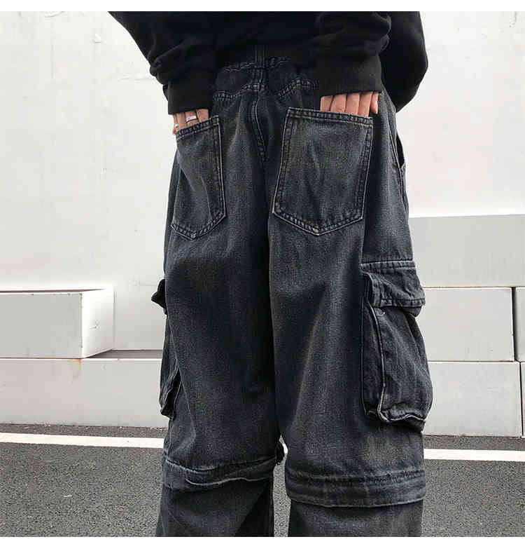 IEFB High Street Machine Cargo Pants Men's Fashion Ins Straight Loose Streetwear Black Jeans Hip Hop Trousers 9Y5203 210524