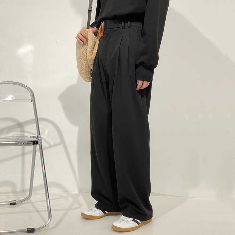 IEFB Men's Loose Color Block Pathcowrk High Waist Slim Casual Suit Pants Black Gray Wide Leg Front Folded Trouser Male 9Y5098 210810