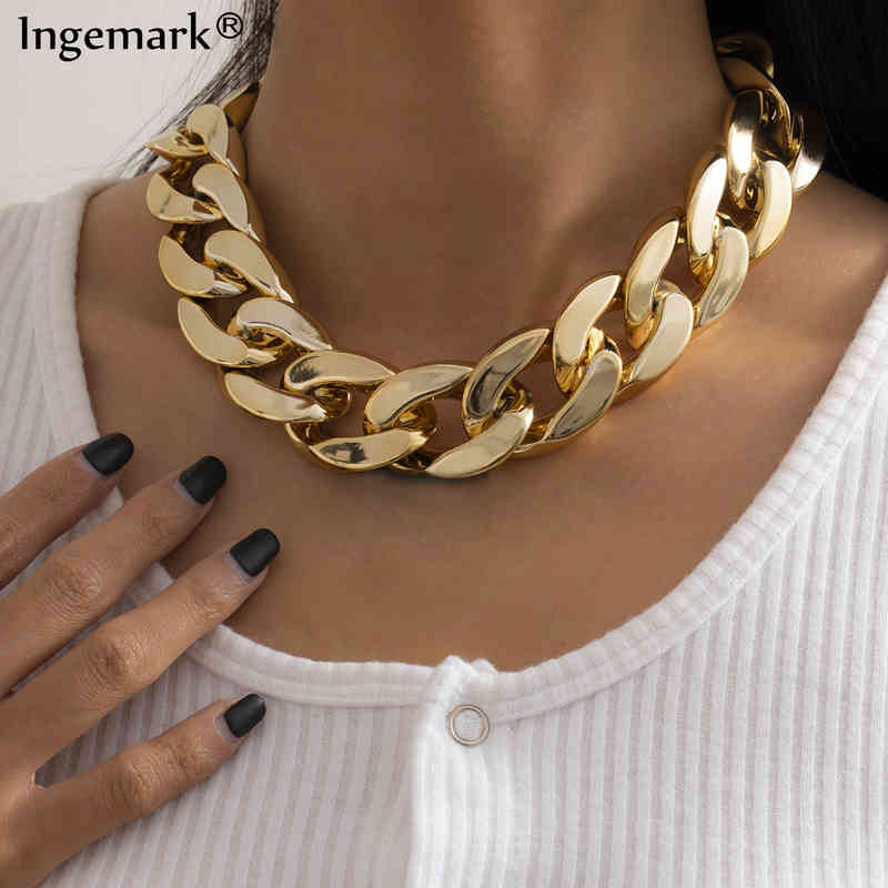 High Quality Exaggerated Acrylic Big Chain Necklaces Women Statement Hip Hop Twisted Chunky Thick Ccb Link Choker Gothic Jewelry