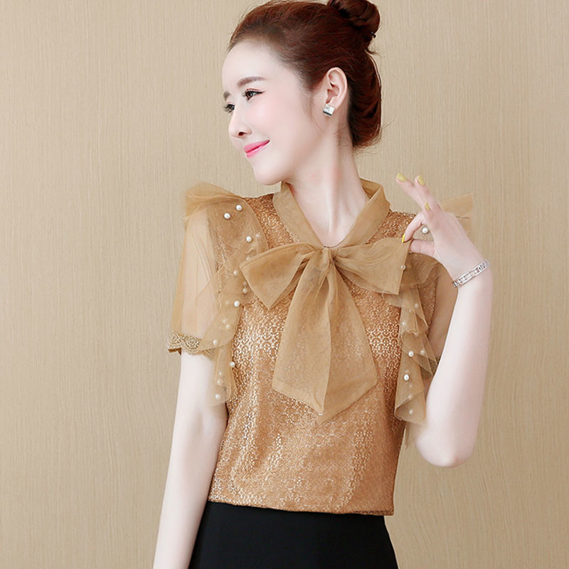 Spring Summer Korea Fashion Women Chiffon Shirt Sweet Cute Ladies Tops Plus Size Lace Blouses Elegant slim D224 210512