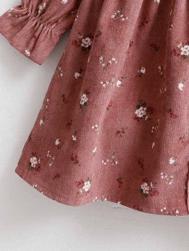 Toddler Girls Ditsy Floral Ruffle Trim Corduroy Dress SHE