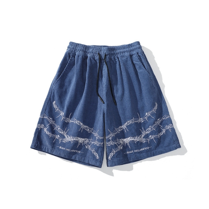 IEFB Men's Wear High Street Hip-hop Embroidery Black Personality Gothic Shorts Knee Length Pants For Men Qulity 9Y1308 210629