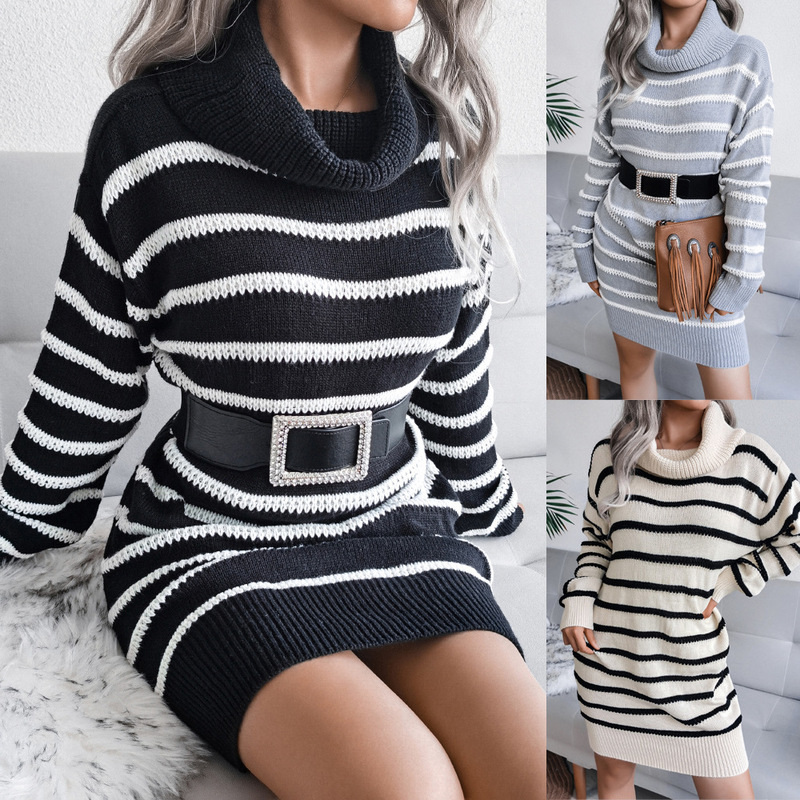 Ins Style Real Shot Autumn and Winter European and American Casual High-neck Striped Knitted Sweater Dress Amazon Independent Station Cross-, Black;gray
Ins Style Real Shot Autumn and Winter European and American Casual High-neck Striped Knitted Sweater Dress Amazon Independent Station Cross-, Black;gray