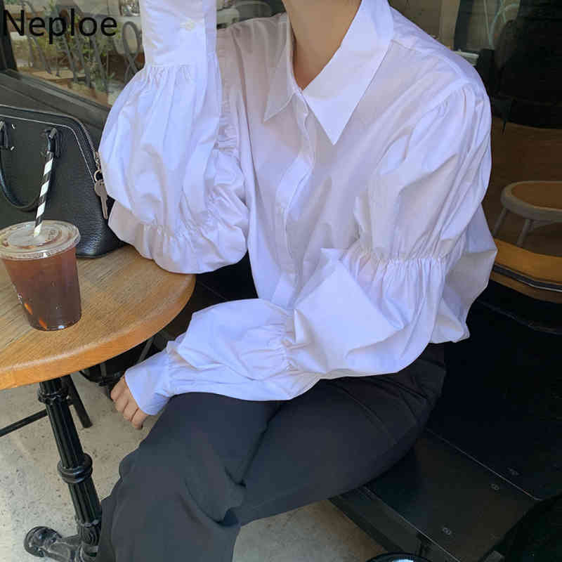 Neploe White Shirts Korean Puff Long Sleeve Tops Women's Clothes Chic Vintage Blouses Office Elegant Bluses Mujer De Moda 210422