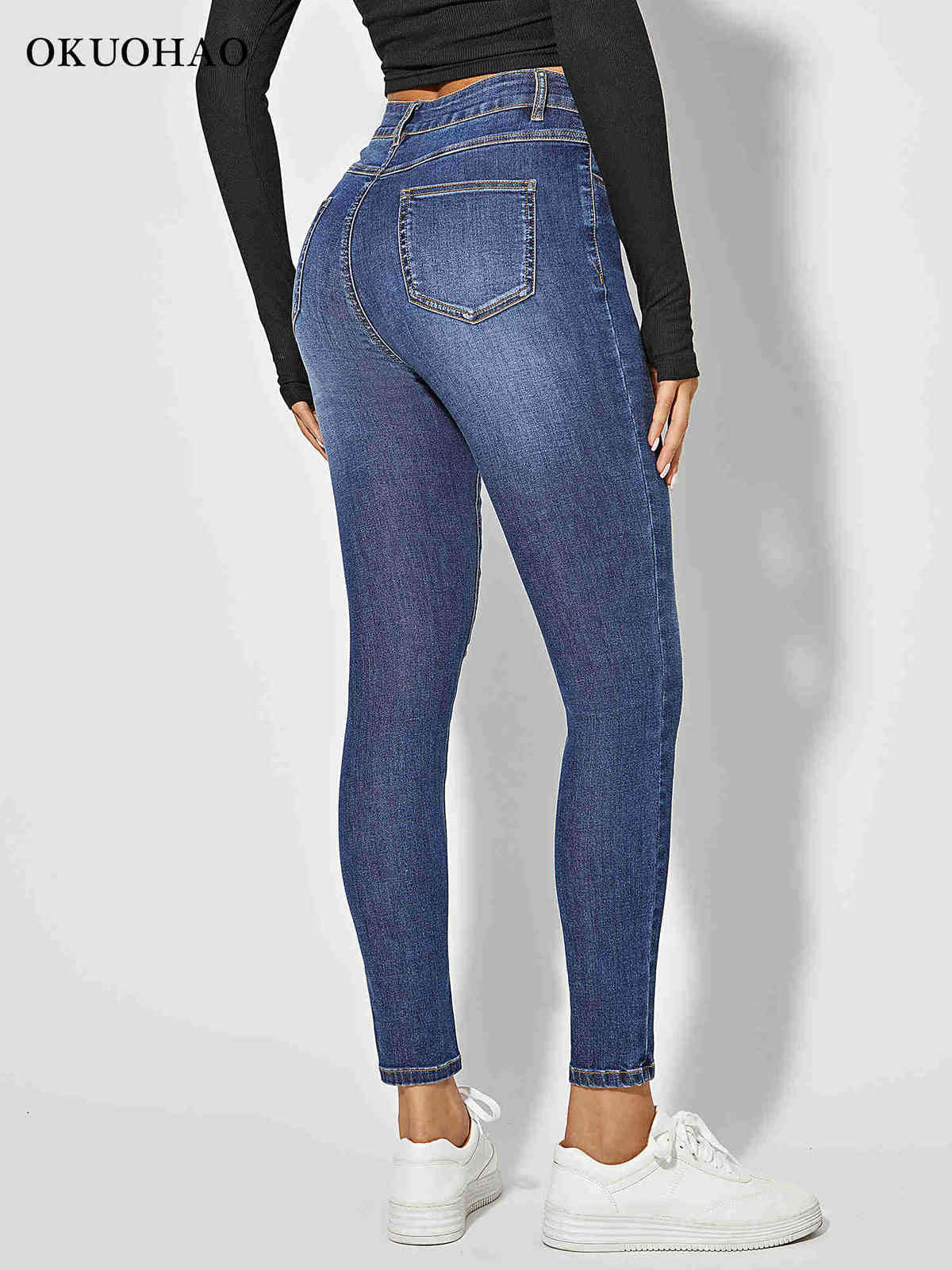 Skinny Jeans For Women Stretchy High Waist Classic Denim Pant Slim Hip Lift Mom Jean Fashion Blue Wash Five Pockets Pencil 211129