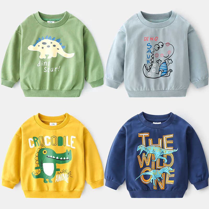 Spring Autumn Casual 2-10 Years Children Long Sleeve Animal Print Cartoon Dinosaur Pattern Kids Baby Boy Cotton Sweatshirt 210529