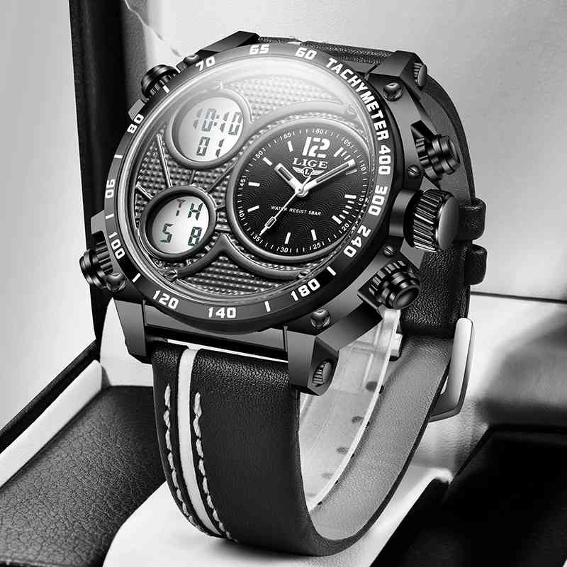 LIGE Men Watches Top Brand Luxury LED Sport Waterproof Chronograph Fashion Dual Display Leather Luminous Military Watch For Men 210517, Rose gold blue
LIGE Men Watches Top Brand Luxury LED Sport Waterproof Chronograph Fashion Dual Display Leather Luminous Military Watch For Men 210517, Rose gold blue
