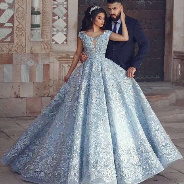 2021 Plus Size Arabic Aso Ebi Luxurious Lace Crystals Wedding Gowns Scoop Ball Gown Pearls Bridal Dresses ZJ994