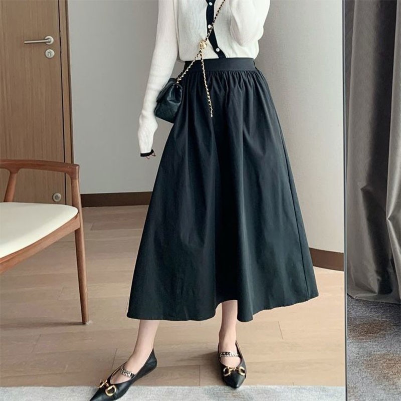 Arrival Spring Autumn Korea Fashion Women High Waist Loose A-line Long Skirt Femme Cotton All-matched Casual Skirts V200 210512