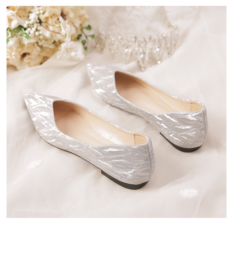 Shiny Pointed Flat Women Shoes Sexy Silver Wedding Bridal Bradesmaid Prom for Lady Shoes Evening Flat Shoes