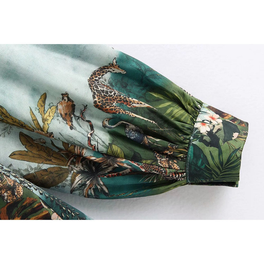 Vintage Animals Forests Print Blouse Women Fashion Turn-down Collar Shirts Elegant Ladies Chic Tops 210520