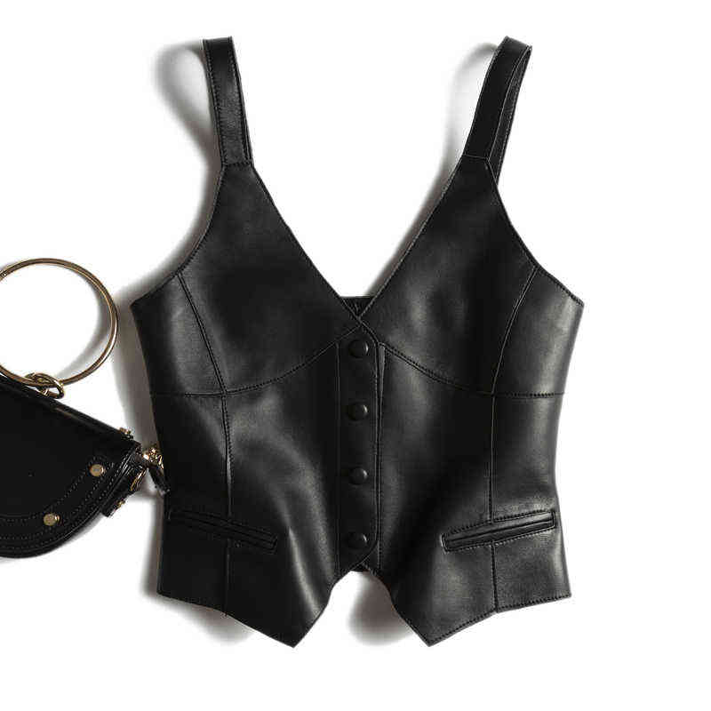 PU washed leather waistcoat wearing women's autumn and winter Korean version was thin V-neck sleeveless vest 211120