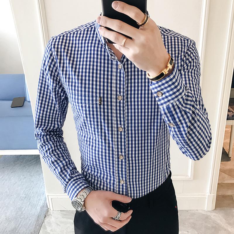 Casual Men Plaid Shirt Spring Autumn Flannel Dress Shirts Fashion Long Sleeve Slim Fit Chemise Homme Male 5XL Men's