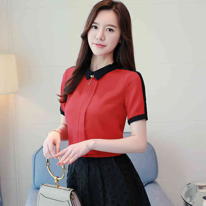 Summer Office Lady Solid Chiffon Short Sleeve Women blouses Casual Simple Shirt Female Tops Clothing Blusas 0209 40 210427