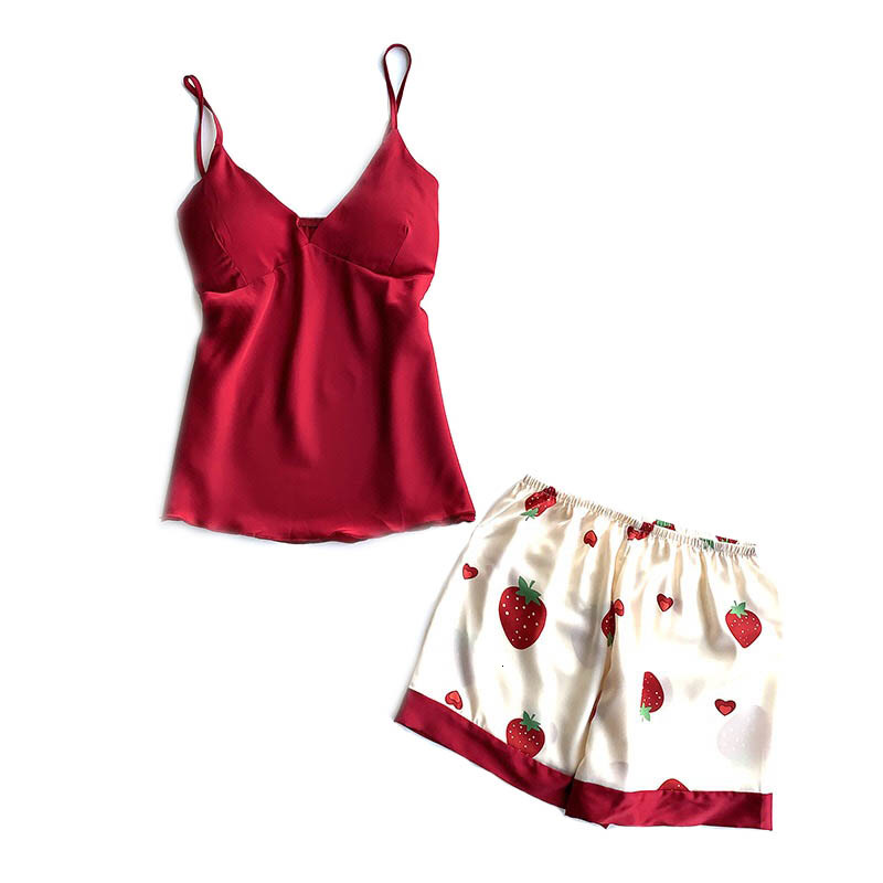 Women's Sleepwear Ladies Sexy Camisole+Shorts Homewear Summer Silk Satin Women Cute Strawberry Printed Pajamas Set Femme Soft Hous, Litchi-green
Women's Sleepwear Ladies Sexy Camisole+Shorts Homewear Summer Silk Satin Women Cute Strawberry Printed Pajamas Set Femme Soft Hous, Litchi-green