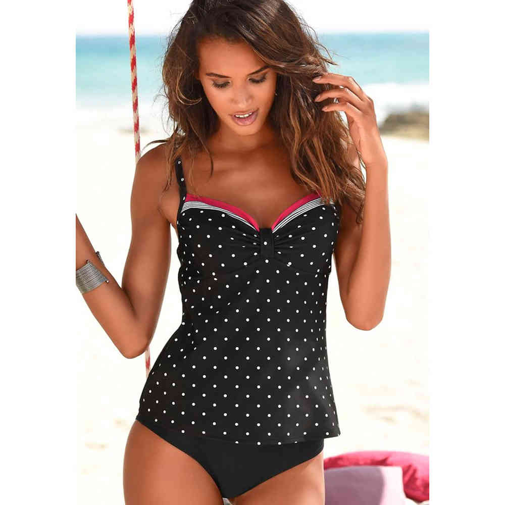 Women Two Piece Tankini Swimwear Classic Push Up Swimsuit Tummy Control Dot Summer Beach Bathing Suit 210324