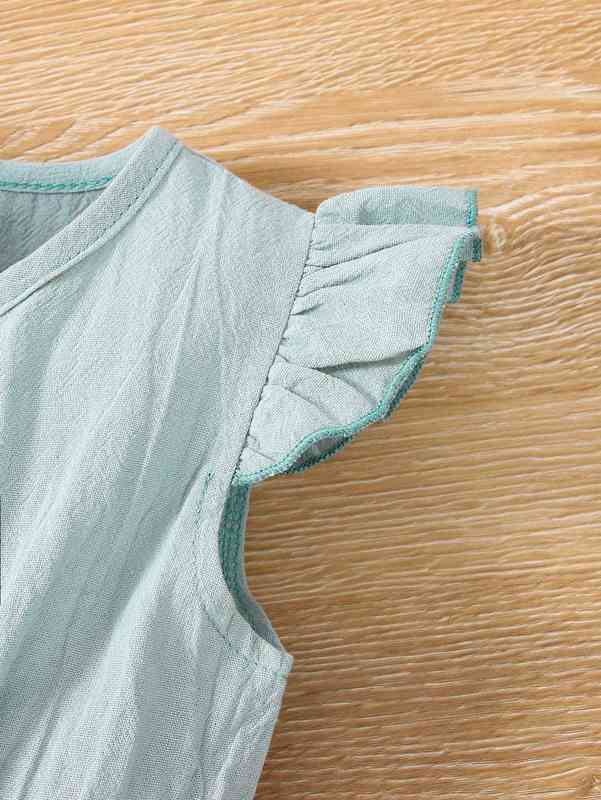 Baby Ruffle Trim Bow Front Half Button Romper SHE