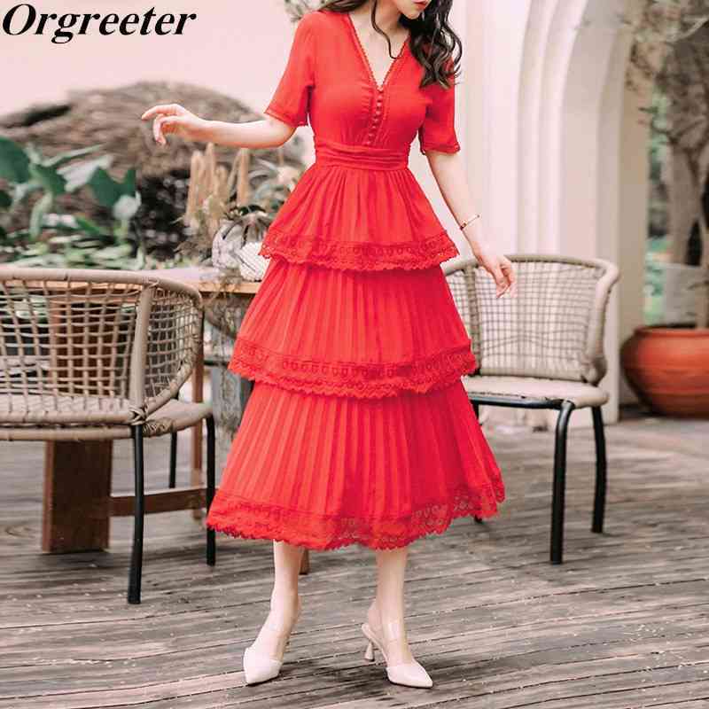 Self Portrait Pleated Dress Women Bohe Red Beach Summer V-neck Lace-trimmed Long es Layered ruffles Cake es 210525
Self Portrait Pleated Dress Women Bohe Red Beach Summer V-neck Lace-trimmed Long es Layered ruffles Cake es 210525