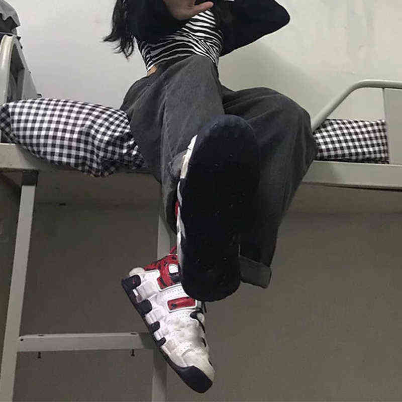 Women Jeans Vintage Adjustable High Waist BF Oversize Wide Leg Trousers Summer Baggy All-match Streetwear Retro Chic 211129