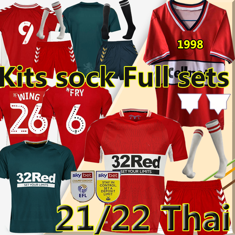 22/23 MIDDLESBROUGH soccer jerseys 2022 2023 Ashley Michael Fletcher FLINT WING ASSOMBALONGA FRY retro 1998 home football shirt GASCOIGNE RICARD Kits sock Full sets, 21-22 away kids