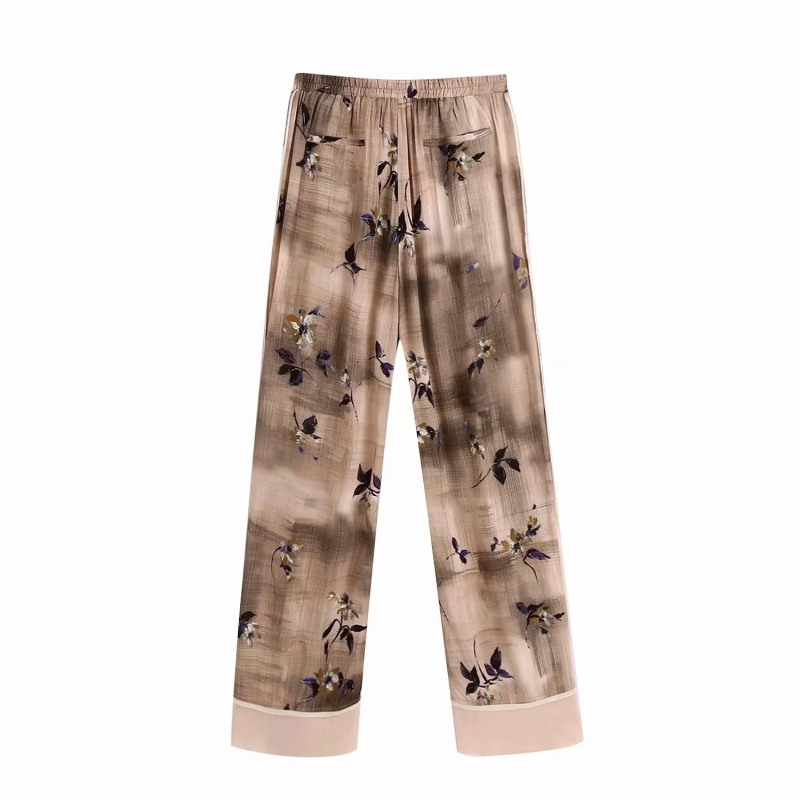 vintage women floral straight long pants fashion ladies elegant boho trouser casual female loose split pant girls chic 210430