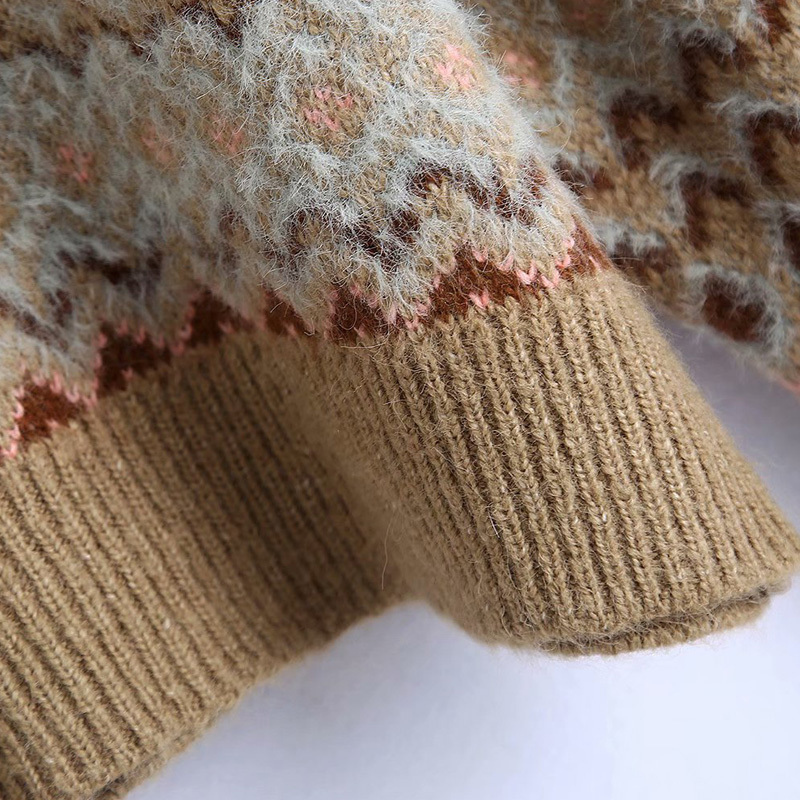 Women Autumn Warm Pullovers Sweaters Long Sleeve V Neck Jacquard Loose Female Fashion Street Vintage Wool Knitted Sweater 210513