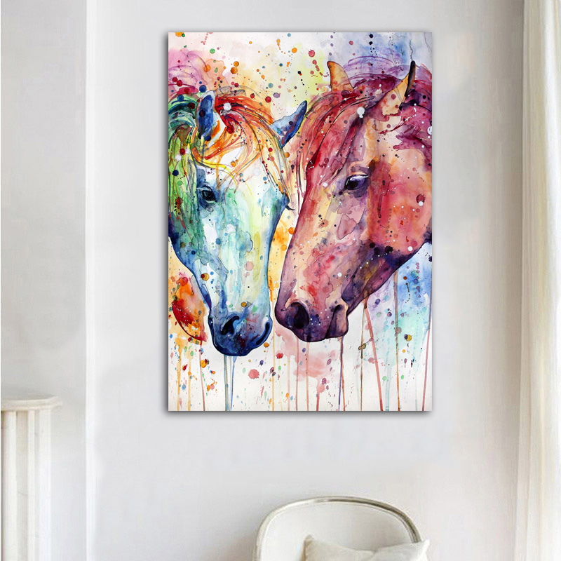 Canvas Painting Colorful Horses Pictures Animal Posters And Prints Wall Art For Living Room Home Decor NO FRAME