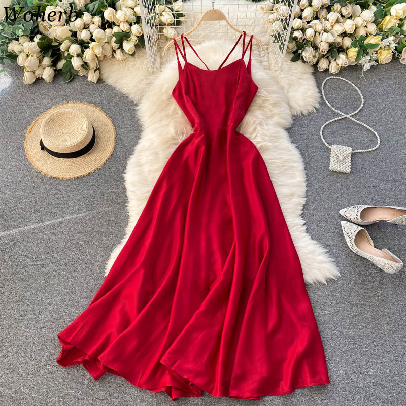 Women Sexy Backless Dress Summer Fashion Evening Party es Ladies Elegant Beach Spaghetti Strap Long Robe 210519