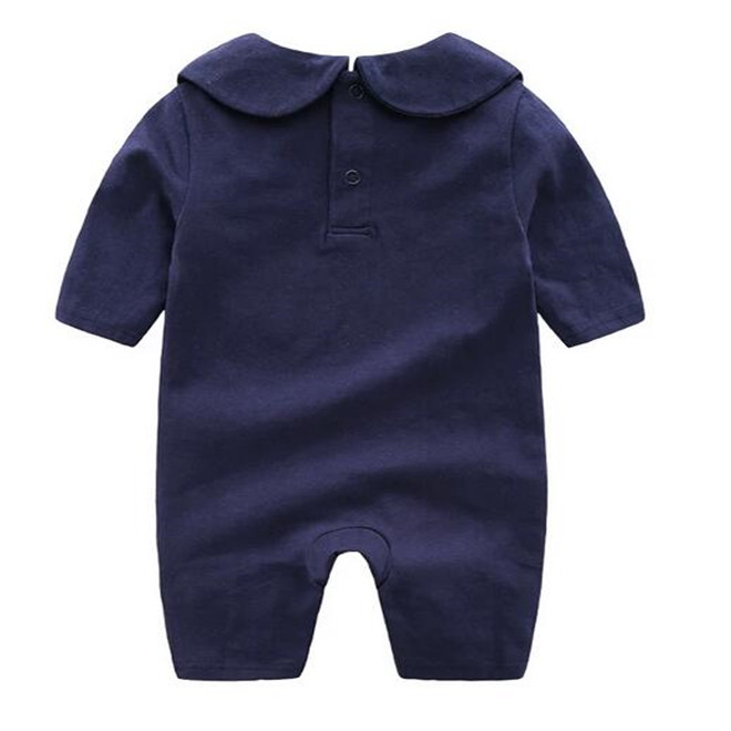 Little Bee Newborn Baby Boy Girl Romper White Dark Blue Cotton Jumpsuits Lapels Long Sleeved Infant Toddler Clothes