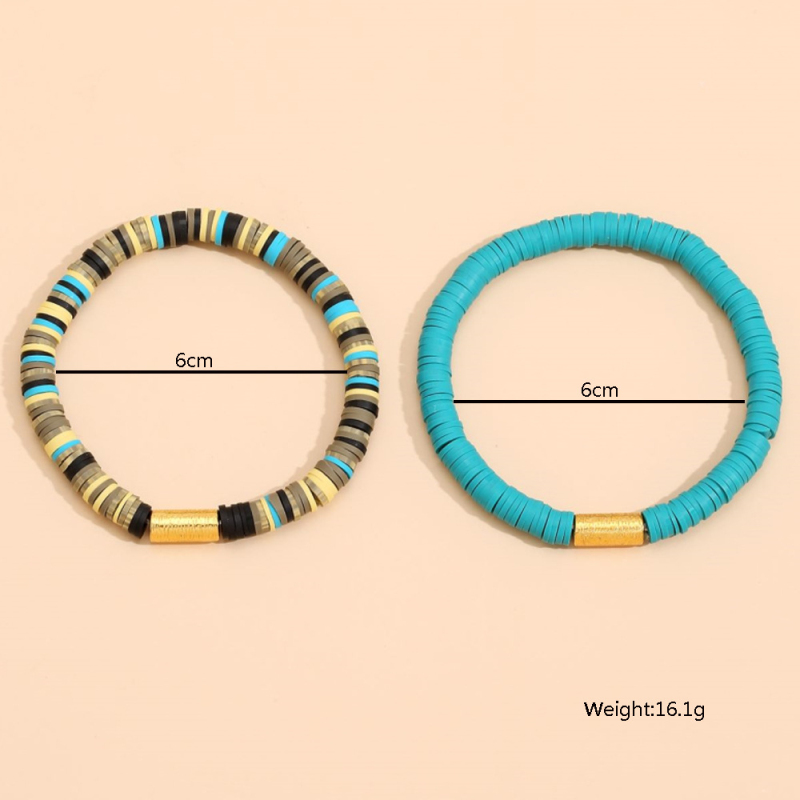Bohemian Style Rainbow Color Polymer Clay Beads Strands Bracelet Men Women Elastic Jewelry for Wholesale 2pcs/set