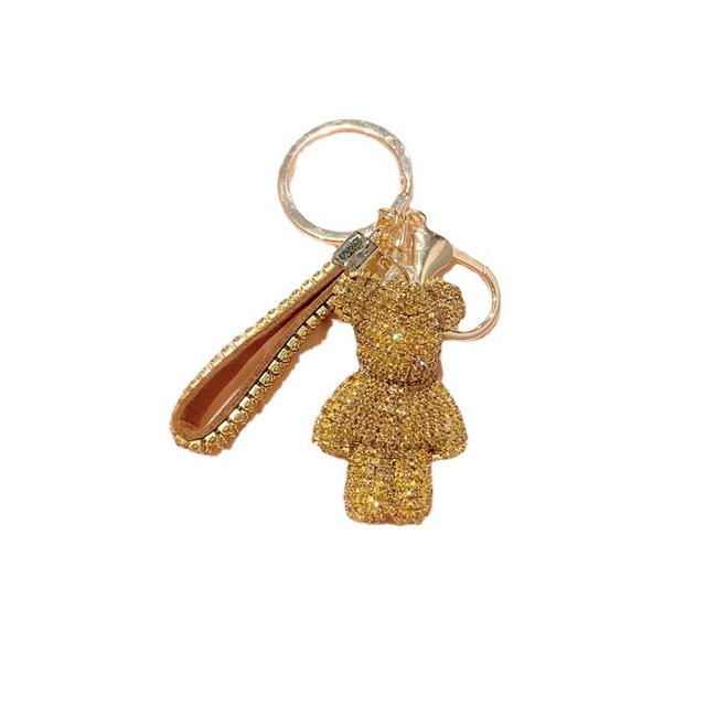 Wholesale Unisex Full Rhinestone Cartoon Bear Crystal Keychain Pendant Bag Women's Handbag KeyChains