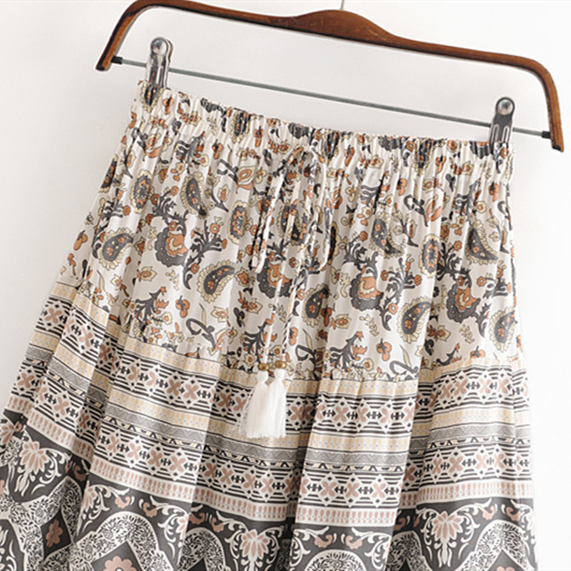 beauty Fashion Women Sexy Mini Floral Skirt Boho Summer Elastic Loose Tassel Casual Bohemian 210514