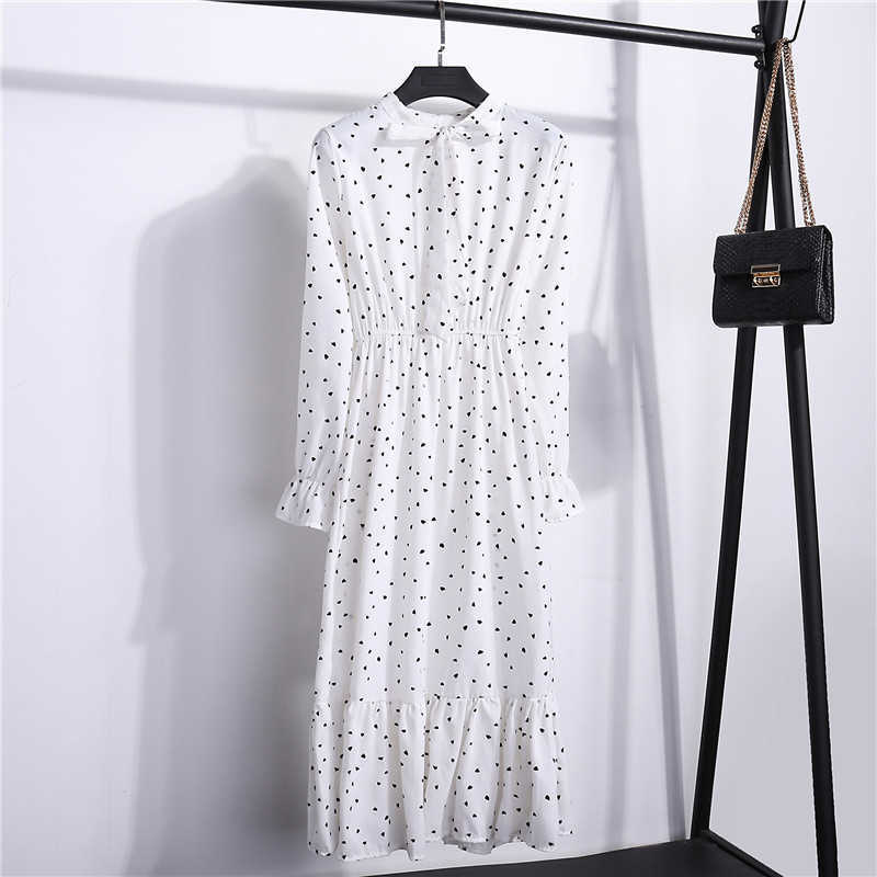 Korean Black Shirt Vestidos Office Polka Dot Vintage Autumn Dresses Women Dresss Ladies Midi Floral Long Sleeve Dress Femal 210706