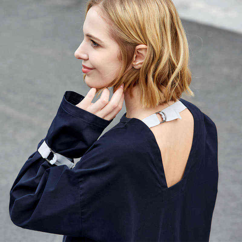 Backless Dress Autumn Women Round Neck Solid Loose Female Dresses 11980011 210527