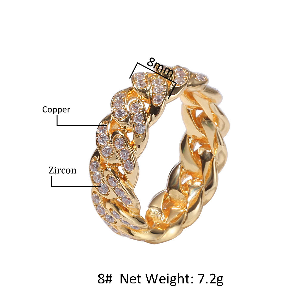 Hip Hop Jewelry Diamond Stones Rings Iced Out Cuban Link Chain Men Gold Silver Ring