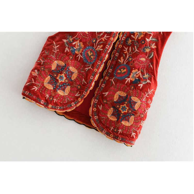 Vintage autumn Floral Embroidery Sequins Velvet women vest Fashion sleeveless cardigan Ladies Outerwear Casual Waistcoat 210819