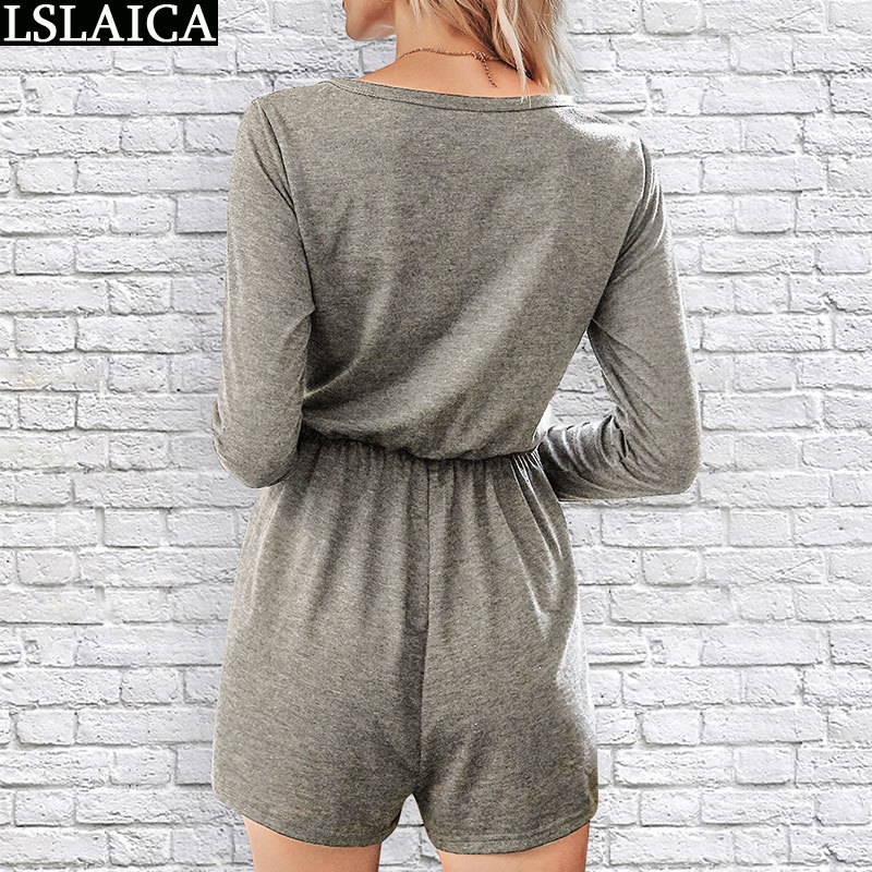 Women Rompers Long Sleeve Button Decorat Solid Jumpsuits Autumn Winter Fashion Casual Jumpsuit Loose Ropa Mujer 210520